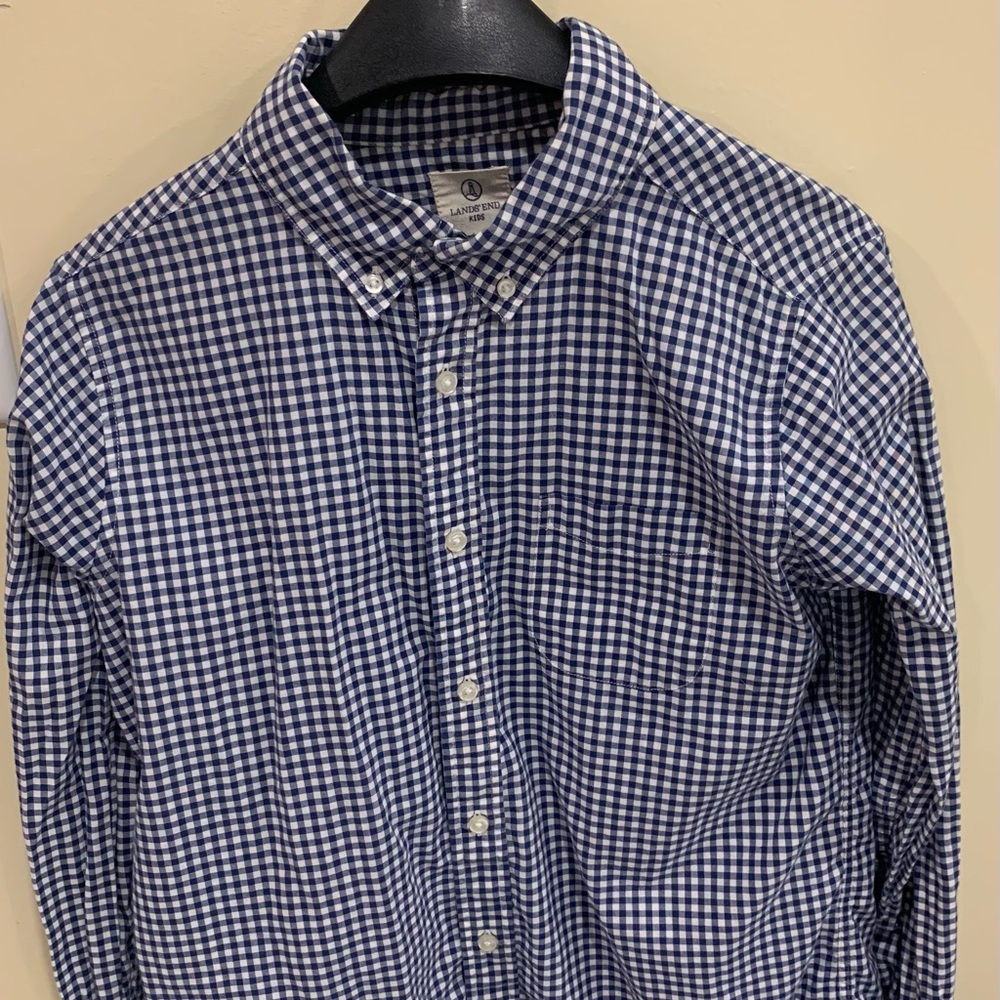 2/$5 Blue/White Gingham Kids Shirt